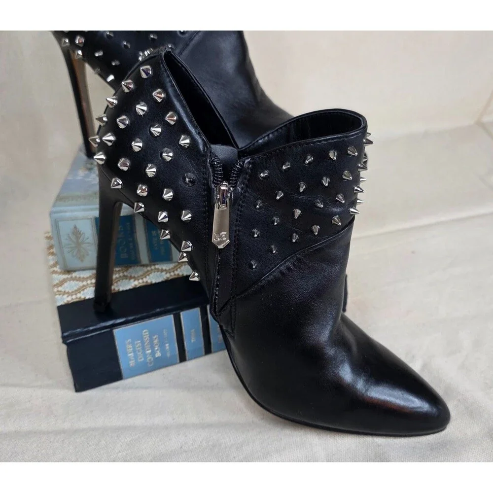 Sam Edelman Wally Studded Leather Ankle Booties Black Pointed Toe Heels 7.5